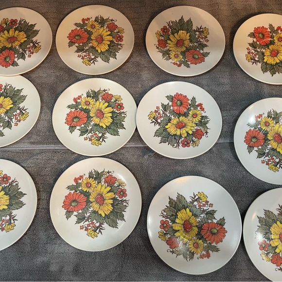 Vintage 70’s Melmac 6 Flower Coffee  Saucers 8 Small Desert Plates Lot - Picture 1 of 5
